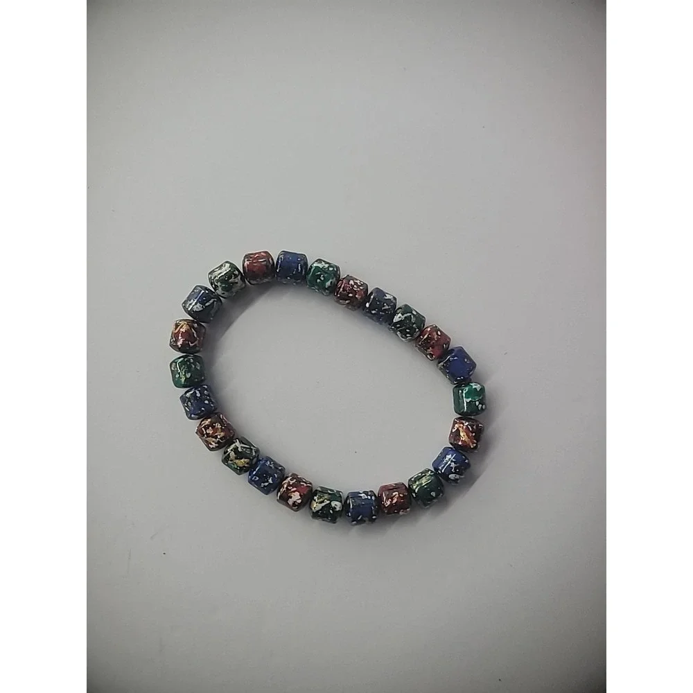 Vintage Bracelet Stone Variegated Speckle Red Blue Stretch Jewelry Costume